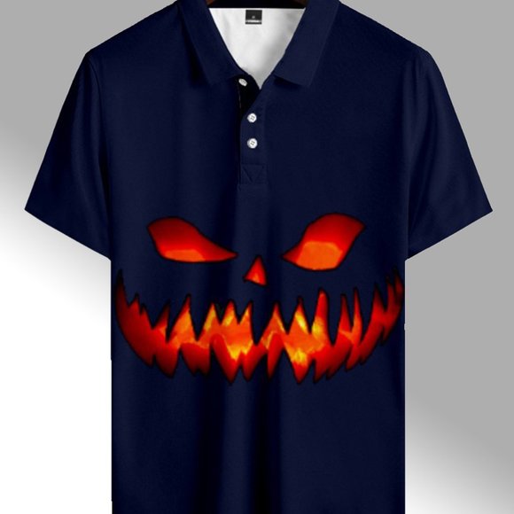 Men's Lapel Shirt Halloween Elements 3D Printing Short Sleeve Polo Shirt Top - Picture 9 of 9